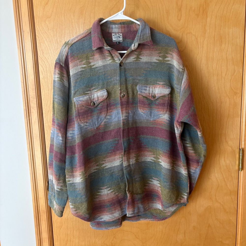 True Grit Shirt Mens XL Multicolor Southwestern Heavy Woven Button Down